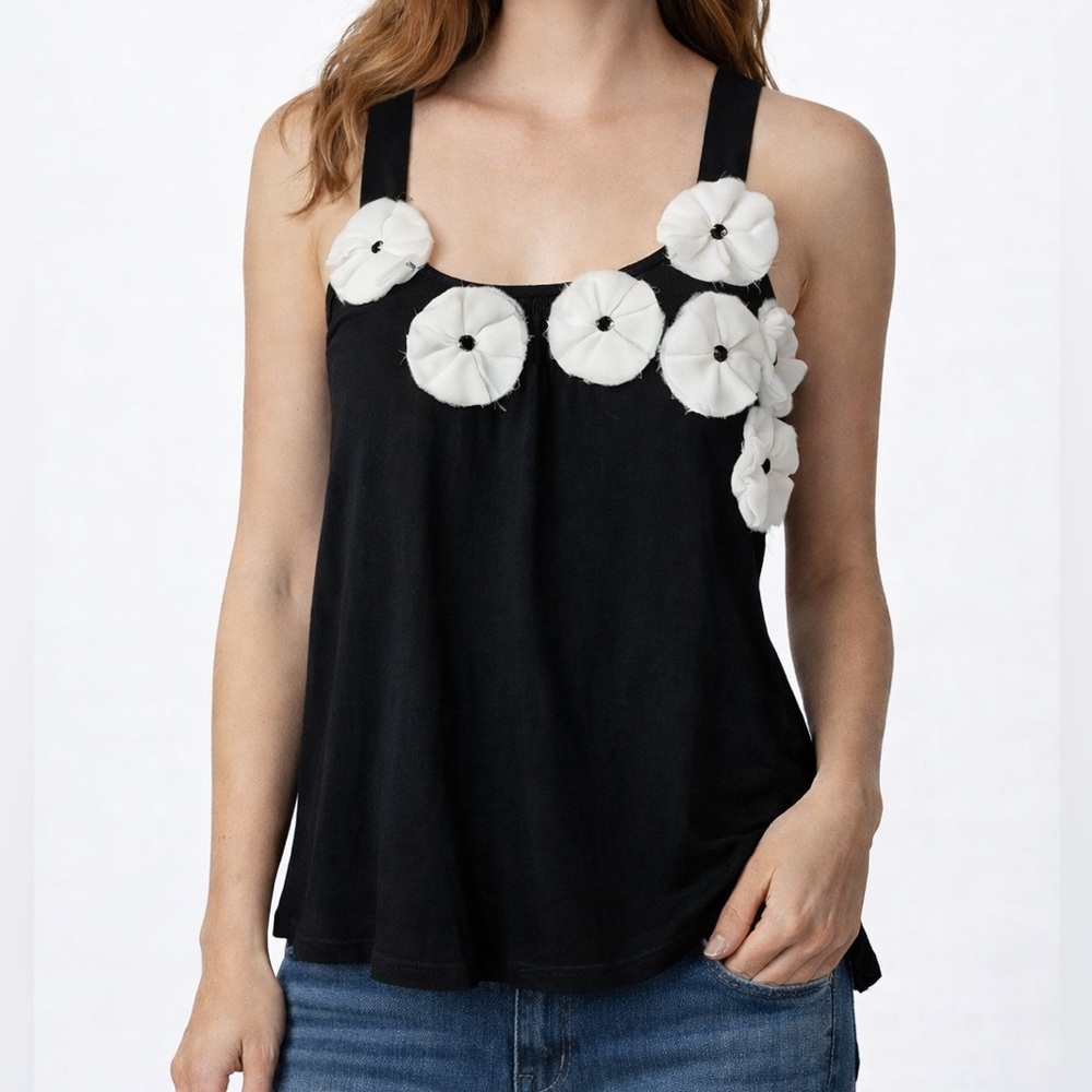 Wet Seal Black Floral Applique Tank Top Small Y2K Coquette Festival NWT Cute
